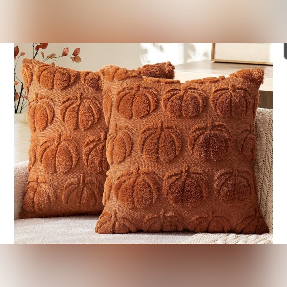 Pumpkin Patterned Orange Throw Pillow Covers Size 20 X 20